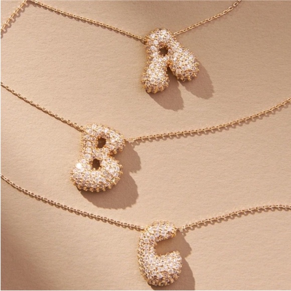 Anthropologie Gold Pave Initial Bubble Monogram Letter Necklace NWOT - Picture 2 of 3